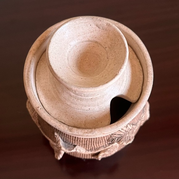 Ceramic Herb Jar, Handmade Lidded Pottery Jar, Rustic Sgraffito Leaves - Picture 5 of 14